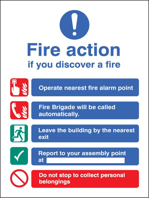 Fire action 150x200mm adhesive backed