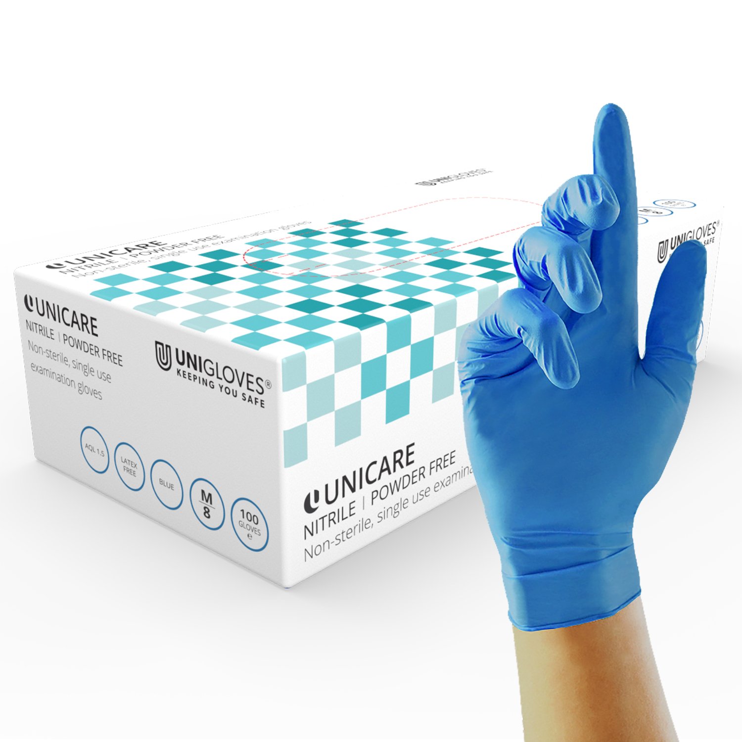 Image of a nitrile glove for use in a food production environment. 