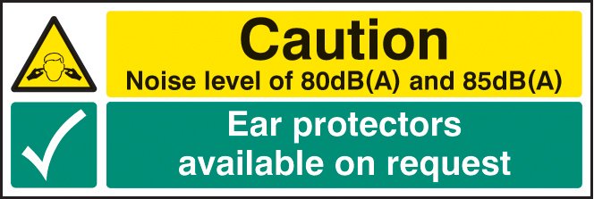 Noise level 80dB(A) & 85DB(A) ear protectors available on reques