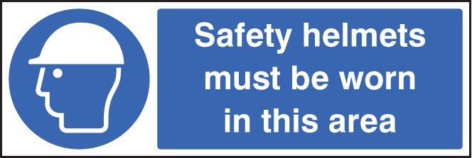 Safety helmets must be worn in this area   Size: E (200x150mm)