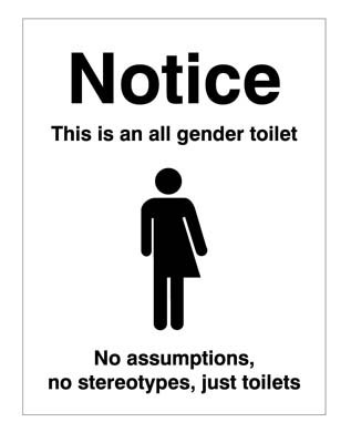 Notice this is an all gender toilet…   Size: E (200x150mm)