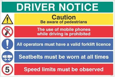 Driver notice Be aware of pedestrian, 5mph…   Size: W (900x600mm